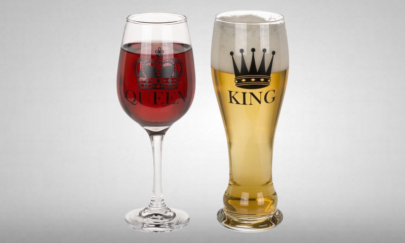 Bierglas en wijnglas set King en Queen